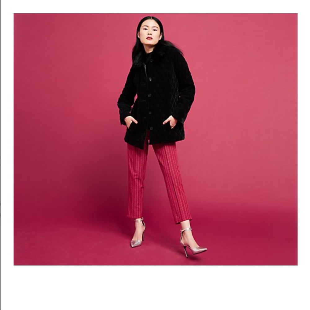 Isaac Mizrahi Live Quilted Velvet Coat Removable Faux Fur Collar